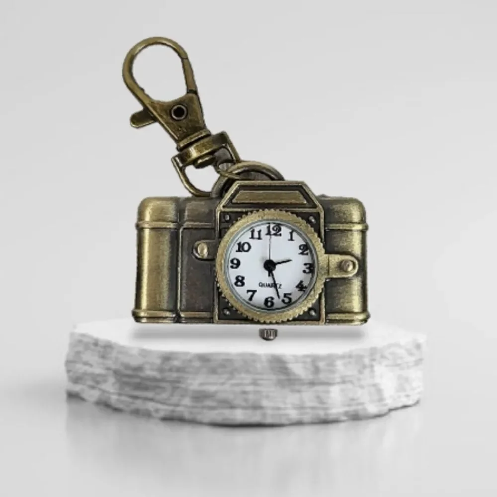 Vintage Camera Pocket Watch Photographer Gift Antique Gold Retro Clip-On Watch
